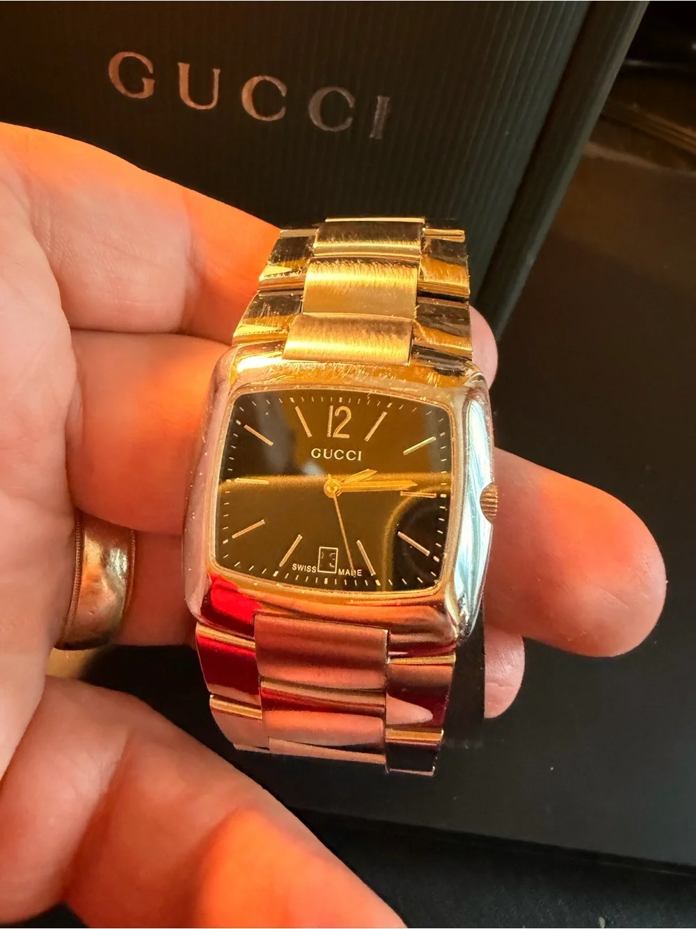 Gucci Stainless Steel Watch with Red Accents